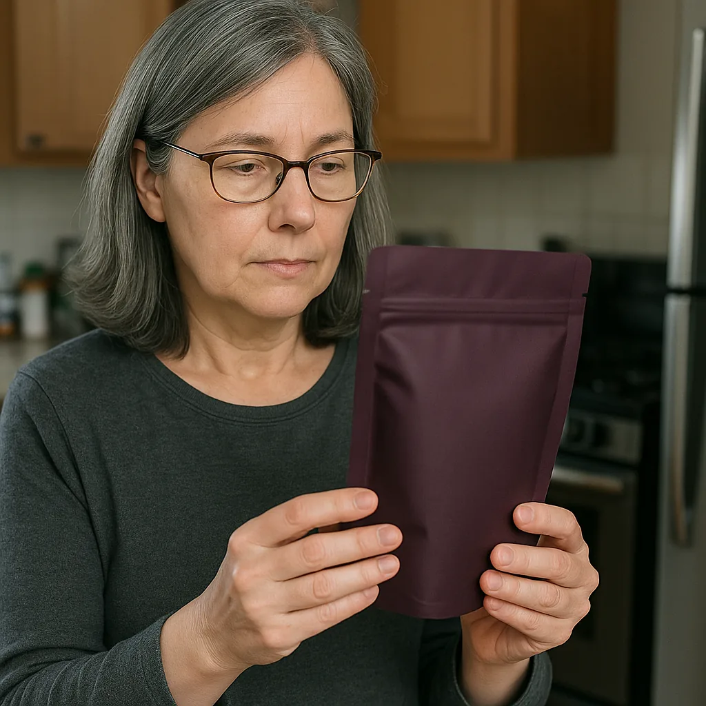 Scanning the MightyPause pouch QR code to open the batch lab report